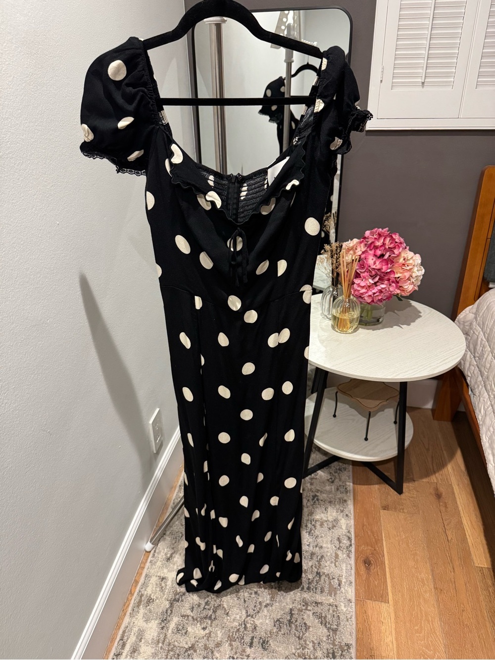 Reformation Black Maxi Dress with White Polka Dots